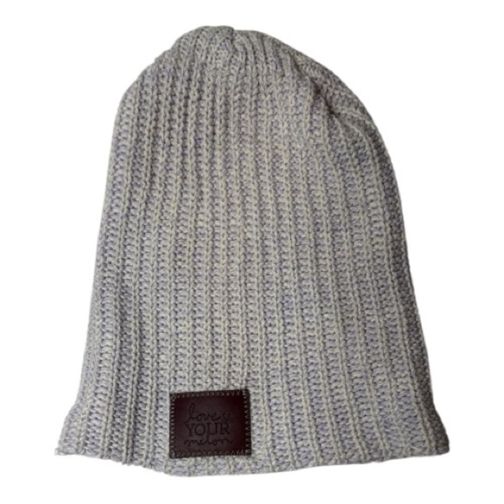 Love Your Melon Knitted Light Purple and Cream Beanie Hat.